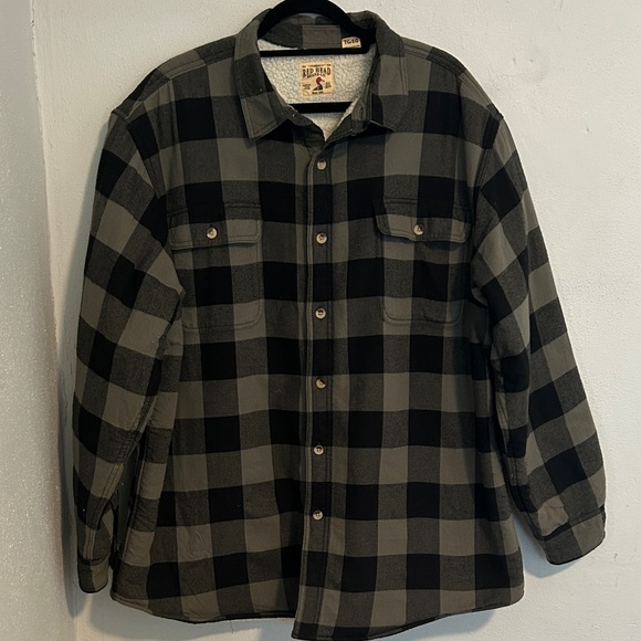 RedHead Black and Gray Plaid Shirt Jacket - Picture 1 of 5